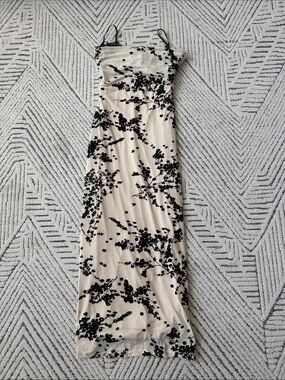 Vici Cream Maxi Slip Dress with Black Floral Print